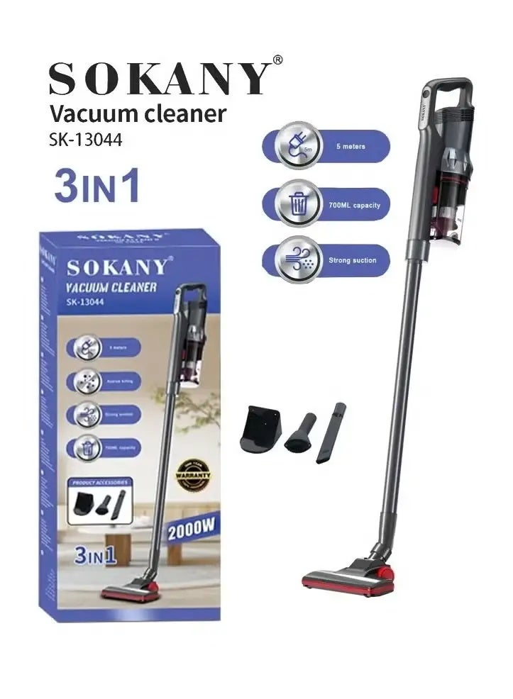 سوكاني مكنسة كهربائية 3 في 1 من سوكاني بسلك 5 متر وسعة 700 مل و2000 واط يمكن استخدامها كمكنسة رأسية، يدوية، أو لتنظيف الزوايا والمساحات الضيقة (SK-13044) - Image 1